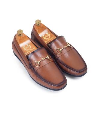 Brown tuscany buckle leather loafers 1