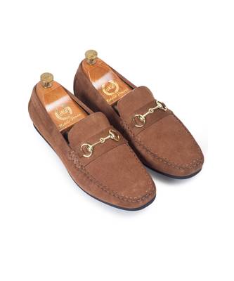 Brown tuscany buckle suede loafers 1