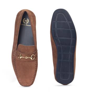 Brown tuscany buckle suede loafers 3