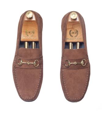 Brown tuscany buckle suede loafers 4