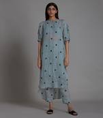 mati blue linen kurtis tunic – clubs pattern, quarter sleeve