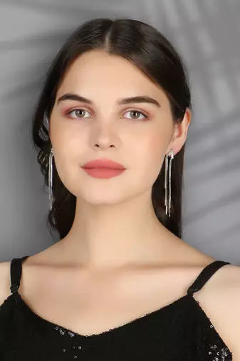 Women silver plated stone studded with silver tasselled dangle earrings