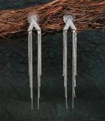 Women silver plated stone studded with silver tasselled dangle earrings