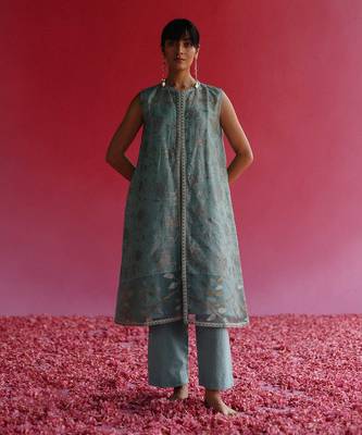 Blue pushti kurta set 1