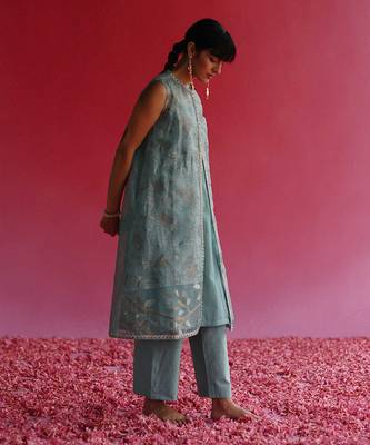 Blue pushti kurta set 2