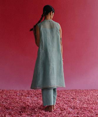 Blue pushti kurta set 3