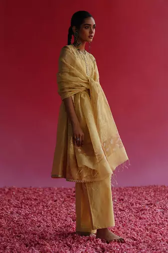 Yellow pushti kurta set