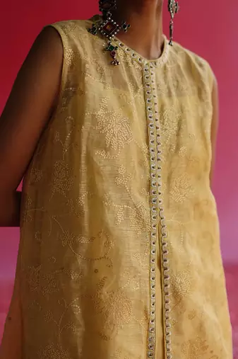 Yellow pushti kurta set