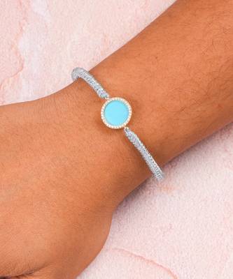 Grey Round Turquoise Diamond Cord Bracelet 2