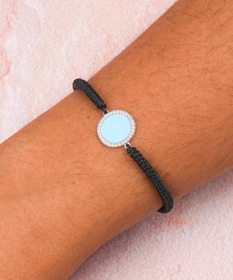 Black Round Enamel Diamond Cord Bracelet 2