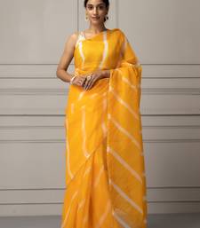   Yellow & White Leheriya Organza Leheriya Saree