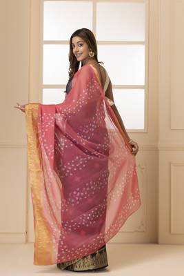 Geroo Jaipur Navy Blue & Pink Bandhani Zari Bandhani Saree 4