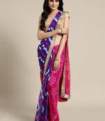 Blue & White Bandhani Leheriya Saree