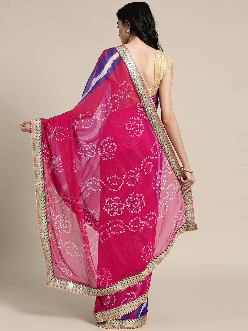 Blue & White Bandhani Leheriya Saree