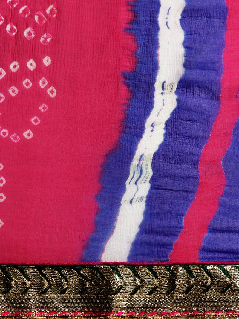 Blue & White Bandhani Leheriya Saree