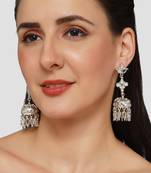 Minimal look mirror studded drop earrings with small jhumkis copper silver plated for women & girls