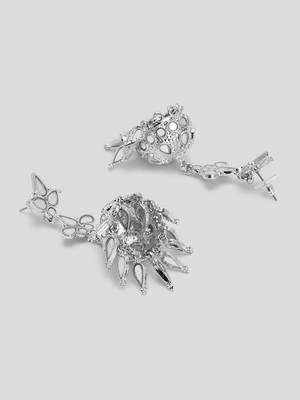 Minimal look mirror studded drop earrings with small jhumkis copper silver plated for women & girls 4