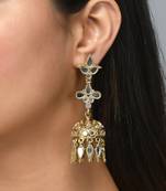 Minimal look mirror studded drop earrings with small jhumkis copper gold plated for women & girls