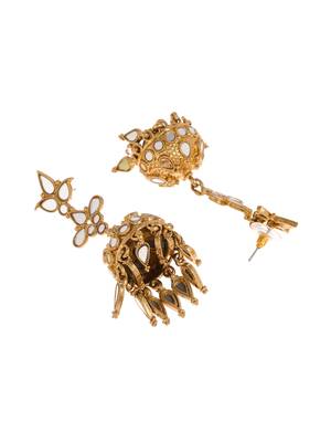 Minimal look mirror studded drop earrings with small jhumkis copper gold plated for women & girls 4