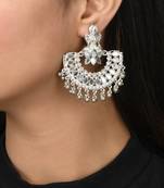 Lakshmi design mirror studded chandbali earrings copper silver plated for women & girls