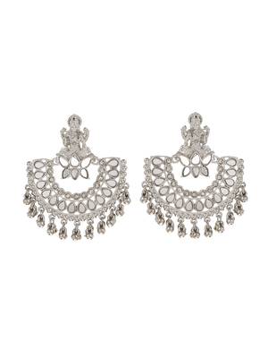 Lakshmi design mirror studded chandbali earrings copper silver plated for women & girls 3