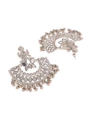 Lakshmi design mirror studded chandbali earrings copper silver plated for women & girls 4