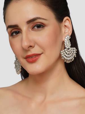Lux design mirror studded chandbali earrings copper silver plated for women & girls 1
