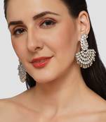Lux design mirror studded chandbali earrings copper silver plated for women & girls