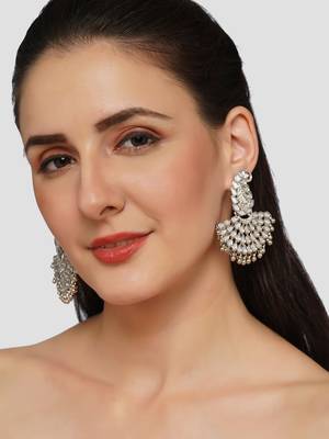 Lux design mirror studded chandbali earrings copper silver plated for women & girls 2