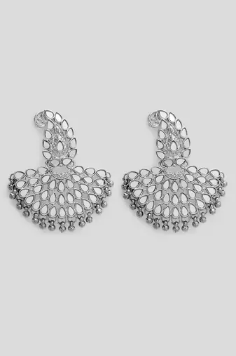 Lux design mirror studded chandbali earrings copper silver plated for women & girls