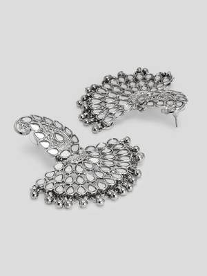 Lux design mirror studded chandbali earrings copper silver plated for women & girls 4