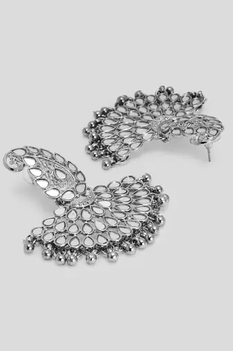 Lux design mirror studded chandbali earrings copper silver plated for women & girls