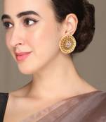 Luminous yellow stone studded big round stud earrings copper gold plated for women & girls