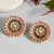 Luminous pink stone studded big round stud earrings copper gold plated for women & girls