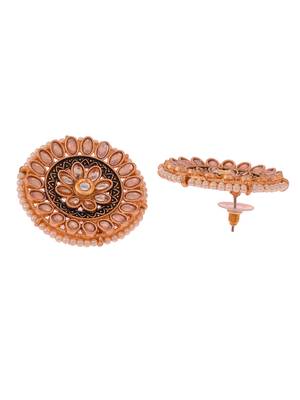 Luminous light pink stone studded big round stud earrings copper gold plated for women & girls 4
