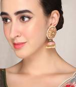 Luminous pink stone studded big round stud with jhumkis earrings copper gold plated for women & girls
