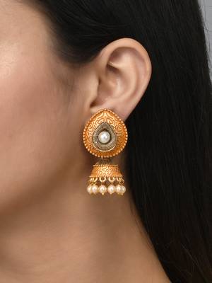 Meenakari yellow small jhumkis earrings copper gold plated for women & girls 1