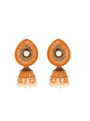Meenakari yellow small jhumkis earrings copper gold plated for women & girls 3