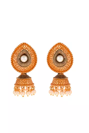 Meenakari yellow small jhumkis earrings copper gold plated for women & girls