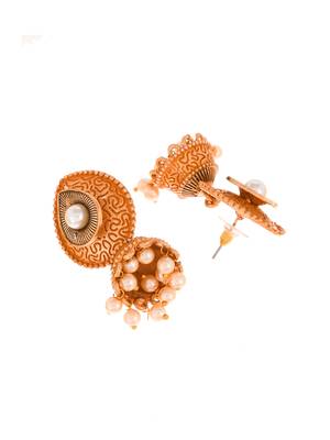 Meenakari yellow small jhumkis earrings copper gold plated for women & girls 4