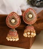 Meenakari red small jhumkis earrings copper gold plated for women & girls