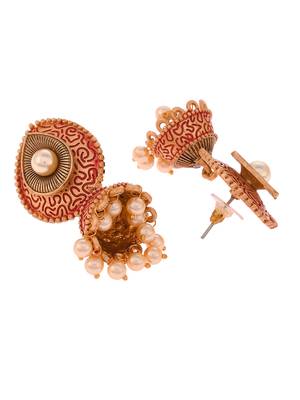 Meenakari red small jhumkis earrings copper gold plated for women & girls 4
