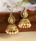 Meenakari  green jhumkis earrings copper gold plated for women & girls