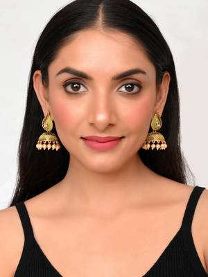 Meenakari  green jhumkis earrings copper gold plated for women & girls 3
