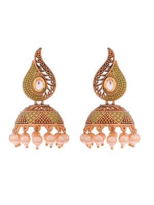 Meenakari  green jhumkis earrings copper gold plated for women & girls 4