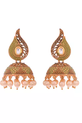 Meenakari  green jhumkis earrings copper gold plated for women & girls