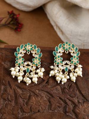 Green enamel stud earrings copper gold plated for women & girls 1