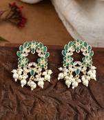 Green enamel stud earrings copper gold plated for women & girls