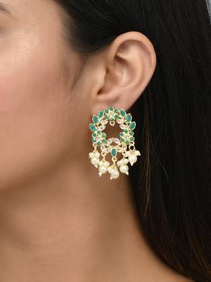 Green enamel stud earrings copper gold plated for women & girls 2