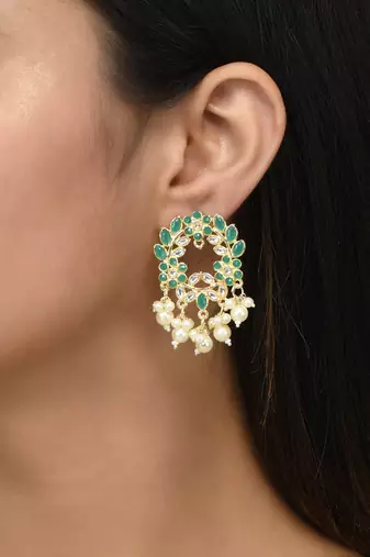 Green enamel stud earrings copper gold plated for women & girls